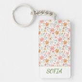Porte-clés Aquarelle de fleurs motif nom jaune orange blanc (Devant)