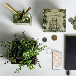 Porte-clés Aquarelle de fleurs motif nom jaune orange blanc