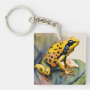 Porte-clés Aquarelle de grenouille jaune poison