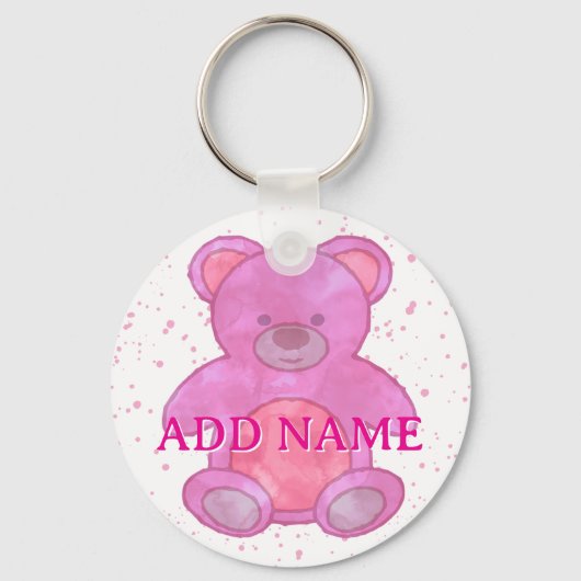 Porte-clés Aquarelle de l'ours en peluche rose mou Nom person (Recto)