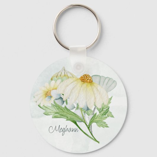 Porte-clés Aquarelle de Monogramme de marguerite blanche mign (Recto)