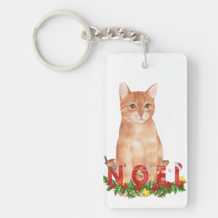 Porte-clés Aquarelle de Noël Tabby Cat