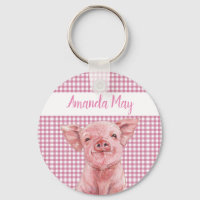 Aquarelle de porc rose En vichy Monogramme plaqué