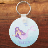 Porte-clés Aquarelle de sirène mauve mauve fille Anniversaire (Recto)