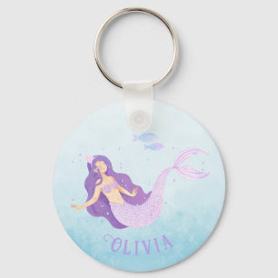 Porte-clés Aquarelle de sirène mauve mauve fille Anniversaire
