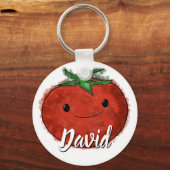 Porte-clés Aquarelle de tomate mignonne Nom personnalisé (Verso)