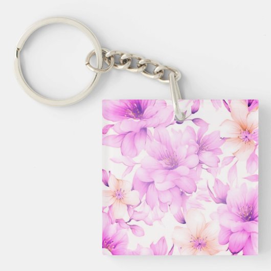 Porte-clés Aquarelle délicate Fleurs roses (Devant)