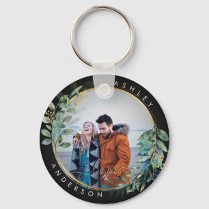 Porte-clés Aquarelle d'or Floral Botanique Vert Couple