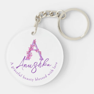 Porte-clés Aquarelle d'orchidée Un monogramme Anushka nom sig