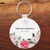 Porte-clés Aquarelle Doux rose blanc Roses illustration (Recto)