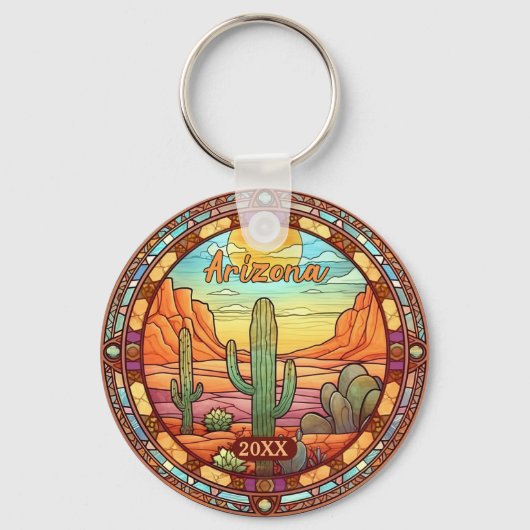 Porte-clés Aquarelle du désert de l'Arizona Cactus (Verso)