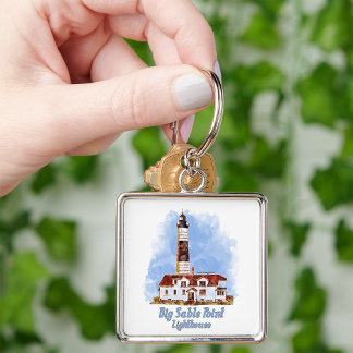 Porte-clés Aquarelle du phare de Big Sable Point - Michigan