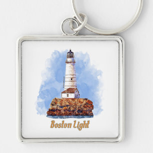 Porte-clés Aquarelle du phare de Boston - Massachusetts