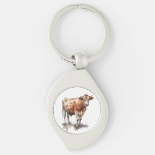 Porte-clés aquarelle d'une vache dans un pâturage