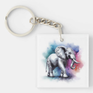 Porte-clés Aquarelle dynamique de l'éléphant d'argent