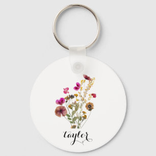 Porte-clés Aquarelle élégante Florales Nom personnalisé
