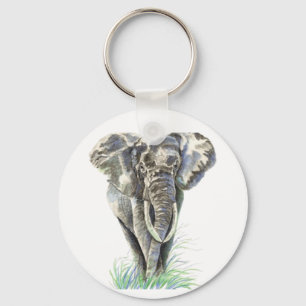Porte-clés Aquarelle Eléphant Africain Animal Nature Art