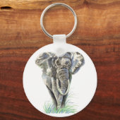 Porte-clés Aquarelle Eléphant Africain Animal Nature Art (Recto)