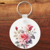 Porte-clés Aquarelle étonnante floraison Rose couverture Cous (Recto)