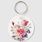 Porte-clés Aquarelle étonnante floraison Rose couverture Cous (Verso)