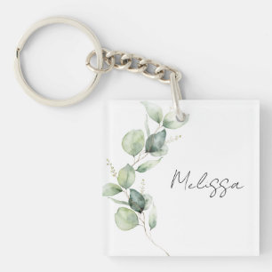 Porte-clés Aquarelle Eucalyptus Botanique Personnalisé