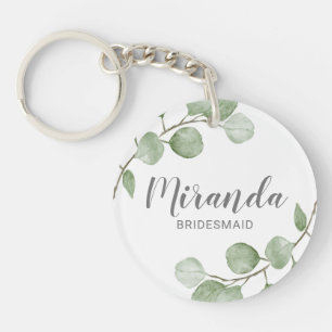 Porte-clés Aquarelle Eucalyptus Nom de la servante personnali