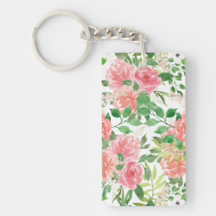 Porte-clés aquarelle ferme jardin rose