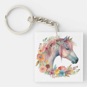 Porte-clés Aquarelle Fleur Boho Horse Pastel