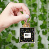 Porte-clés Aquarelle fleur sauvage Floral botanique noir (main)