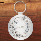 Porte-clés Aquarelle Fleurs blanches Cadre doré Argent Turquo (Recto)