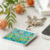 Porte-clés Aquarelle fleurs bleues blanches (Côté)