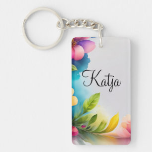 Porte-clés Aquarelle fleurs colorées