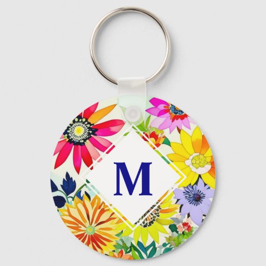 Porte-clés Aquarelle Fleurs Monogrammes (Recto)
