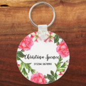 Porte-clés Aquarelle Fleurs roses Cercle de couronne (Recto)