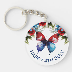 Porte-clés Aquarelle Fleurs Rouges, Bleues & Blanches 4 Juill