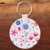Porte-clés Aquarelle florale bleu rose (Recto)
