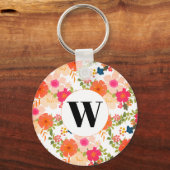 Porte-clés Aquarelle florale de Monogramme orange (Recto)
