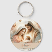 Porte-clés Aquarelle florale personnalisée Bébé Jésus Nativit (Recto)