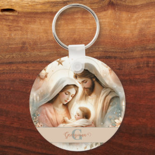 Porte-clés Aquarelle florale personnalisée Bébé Jésus Nativit