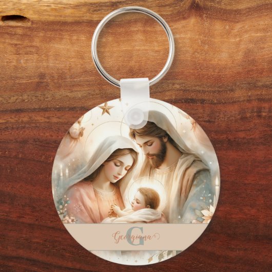 Porte-clés Aquarelle florale personnalisée Bébé Jésus Nativit (Recto)