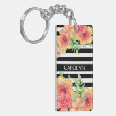Porte-clés Aquarelle florale personnalisée Blancs noirs (Devant gauche)