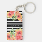 Porte-clés Aquarelle florale personnalisée Blancs noirs (Dos)