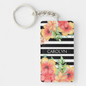 Porte-clés Aquarelle florale personnalisée Blancs noirs (Devant)