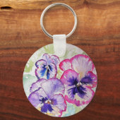 Porte-clés Aquarelle florale violette Pansy rose (Verso)