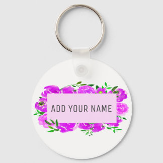 Porte-clés Aquarelle florale violette personnalisée