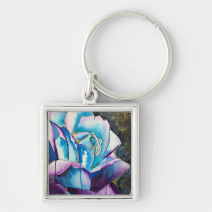 Porte-clés Aquarelle gothique bleu violet art rose