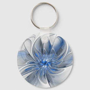 Porte-clés Aquarelle gris bleu Abstrait Fractal Art Flower