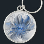 Porte-clés Aquarelle gris bleu Abstrait Fractal Art Flower<br><div class="desc">Fleur d'imaginaire unique aux tons bleu et gris,  abstraite et élégante. Conception pour votre keychain et plus encore.</div>