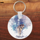 Porte-clés Aquarelle Gris Loup Faune Animal Nature Custom (Recto)