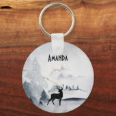 Porte-clés Aquarelle gris rustique de rennes d'hiver (Recto)